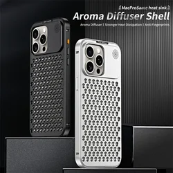For iPhone 13 14 15 16 17 Pro Max Metal Aluminium Hollow Cooling Aromatherapy Aromatherapy Diffuser Detachable Rear Cover