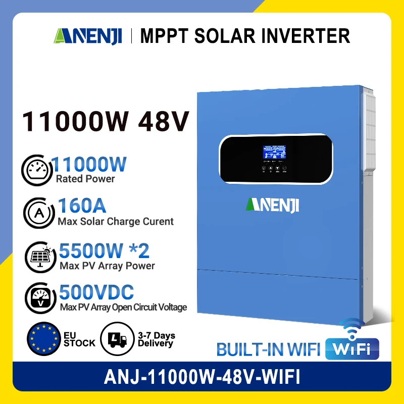 ANENJI 11KW 48V Netzunabhängiger/Netzgekoppelter Parallel-Wechselrichter mit Reiner Sinuswelle, Eingebauter 160A Dual-MPPT-Solarladeregler – Detail 1