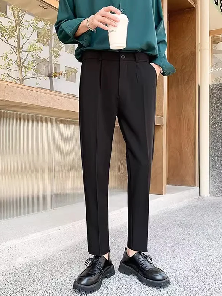 

Men's Straight Leg Pants High-End Sensation Pure Color Casual Versatile Trendy Nine-Piece Suit Korean Style Casual Business S...