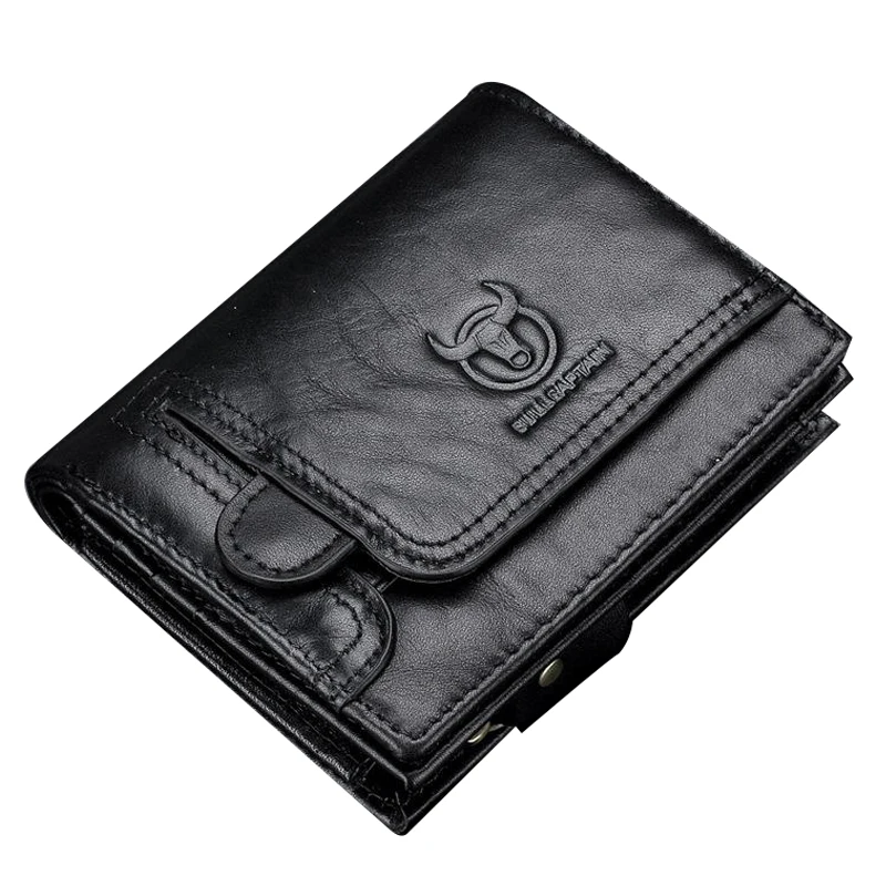 New Men's Leather Wallet Leather Coin Purse RFID Anti-Theft Brush Leather Card Wallet (Black)