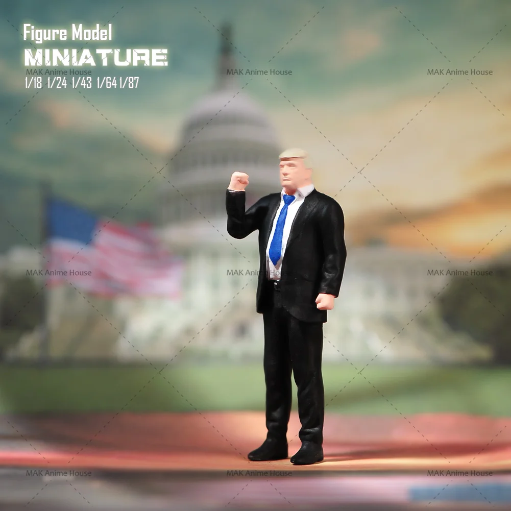 3D Printed Miniatures 1/18 1/24 1/64 1/43 1/87 USA President Trump Figure Diorama Dolls Unpainted For Cars Vehicle Toy