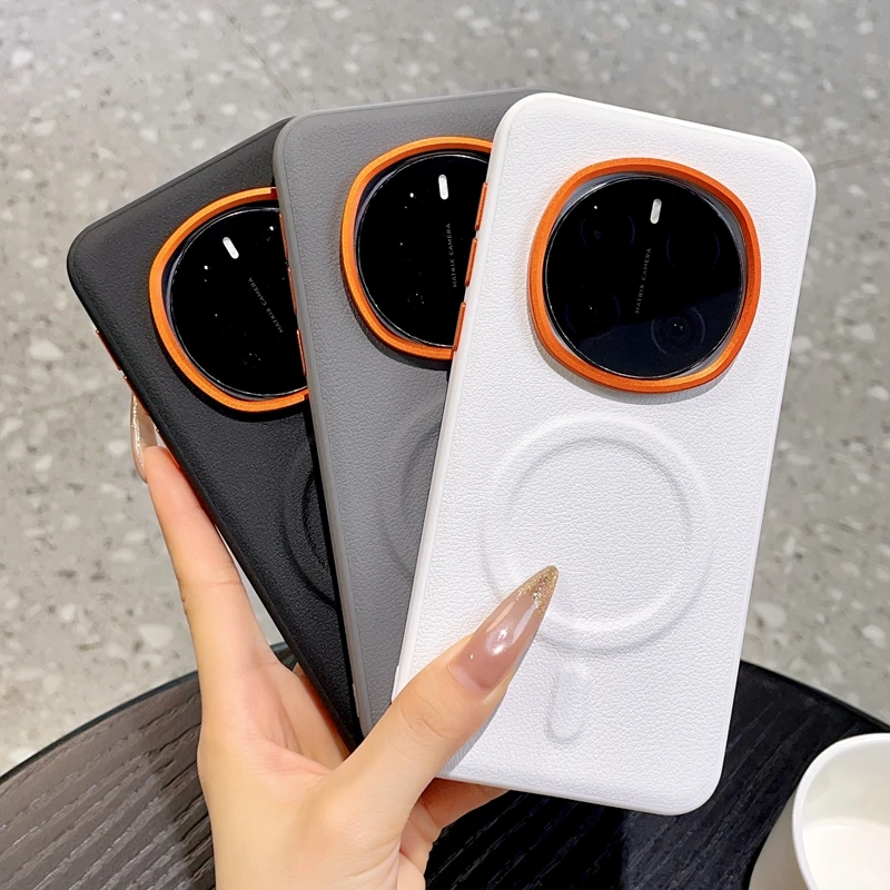 For Honor Magic 7 8 Pro Vegan Leather Phone Case Magnetic Wireless Charger PC Shell Protective Solid Color Back Cover