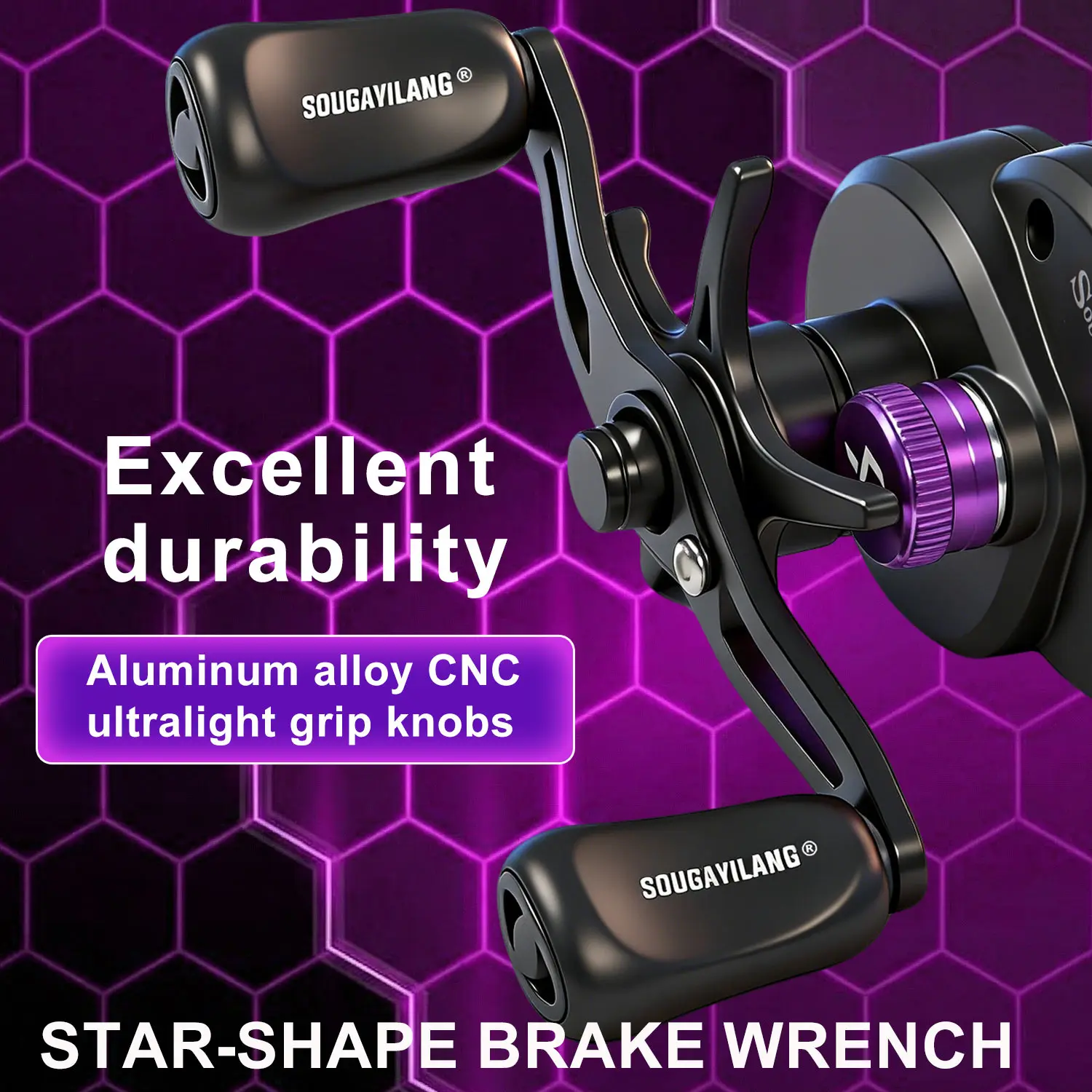 Sougayilang P9 DC Baitcaster-Rolle mit elektronischer Bremse, Übersetzungsverhältnis 7,2:1, 5+1BB, Anti-Explosion-Schnur, Salzwasser- und Süßwasser-Angelrolle – Detail 11