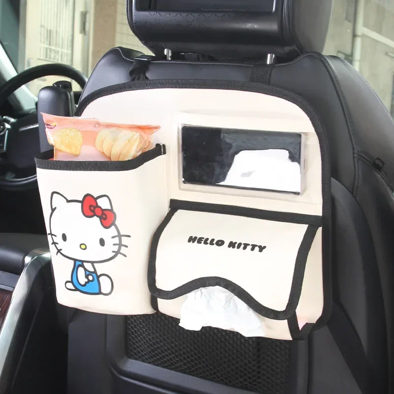 Kawaii Sanrio Hellokitty Car Seat Back Storage Box Cute Cartoon Multifunctional Folding Trash Can Car Accessories Storage Basket