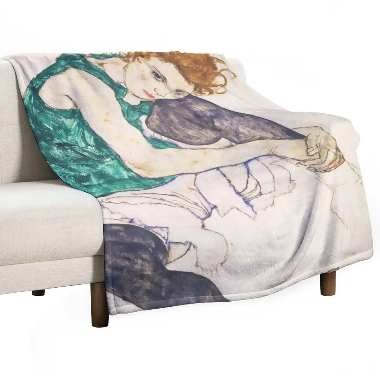 

Seated Woman With Legs Drawn Up Egon Schiele Art Prints Throw Blanket Designers Sofa Quilt Beautifuls Blankets