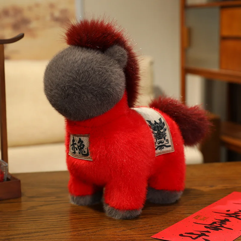 ตุ๊กตาม้าแดงมาสคอตปีใหม่ 2026 ของเล่นตุ๊กตาม้าแสนน่ารัก ของตกแต่งเทศกาล