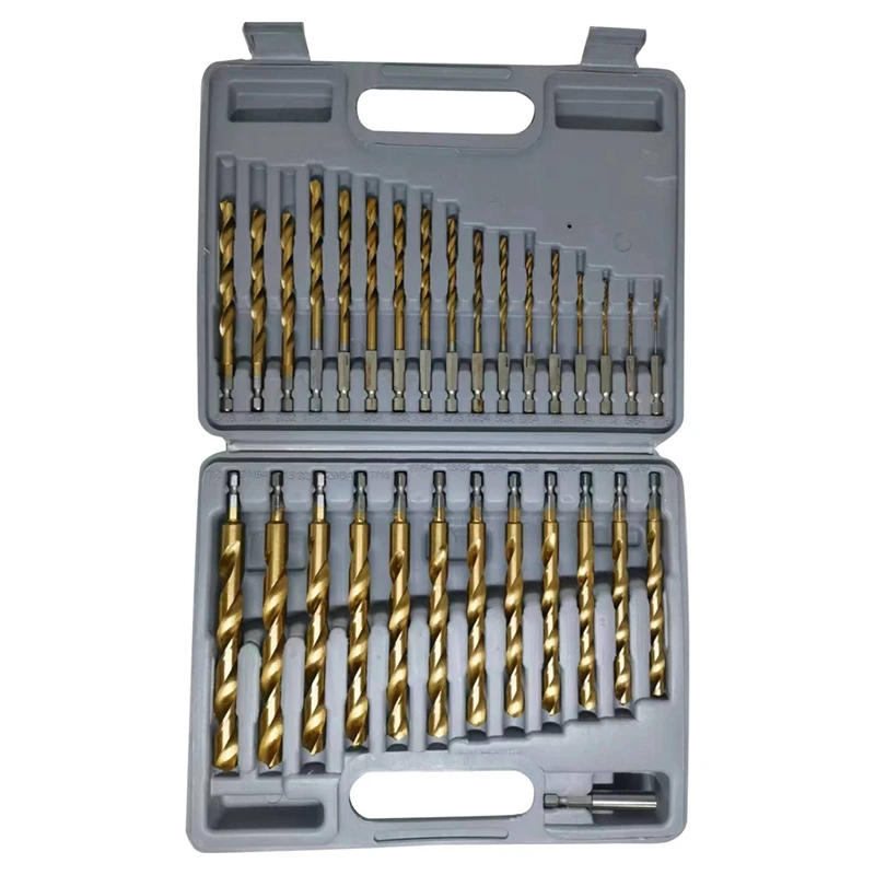 30 Pcs Titanium Impact Drill Bit Set, Hex HSS Twist Drill Bits with Storage for Steel, Copper, Aluminum,Zinc Alloy