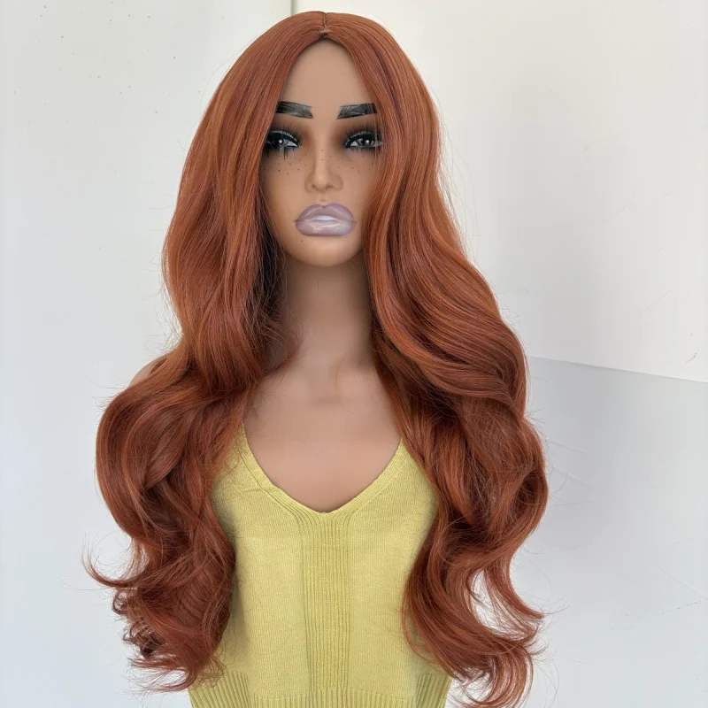 

Layered Dress Up Wigs Soft Copper Red Long Wavy Heat Resistant Synthetic Hair