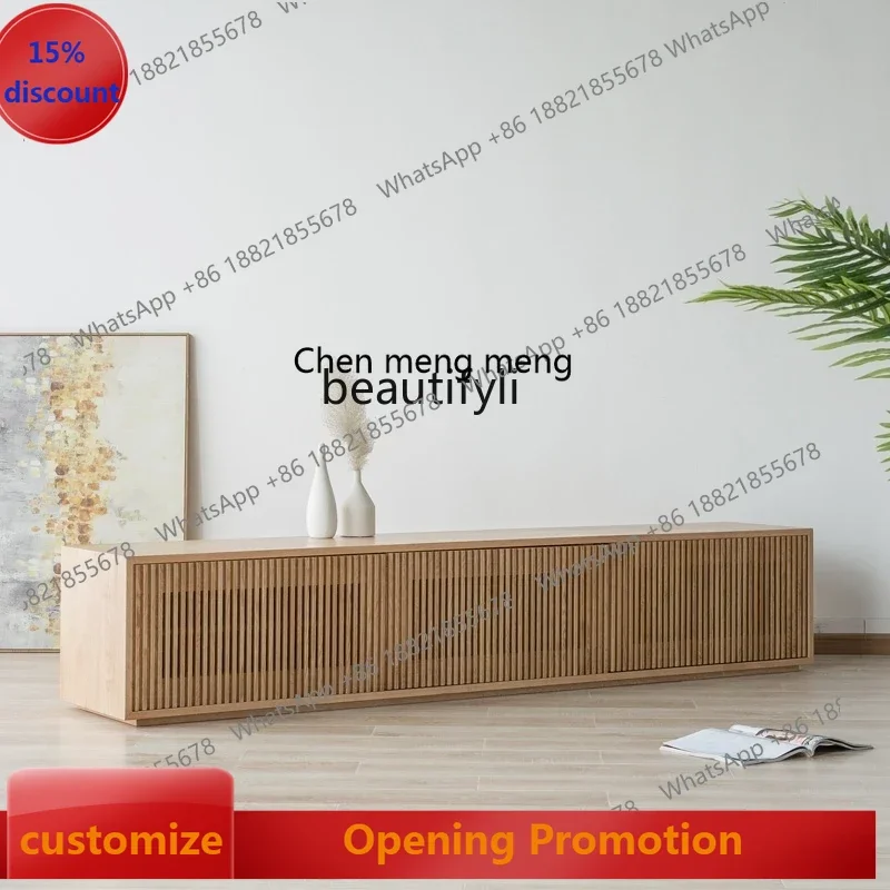 

S7486 ss Solid Wood Grille TV Cabinet Storage Cabinet Nordic Retro Locker Japanese Living Room Floor Cabinet