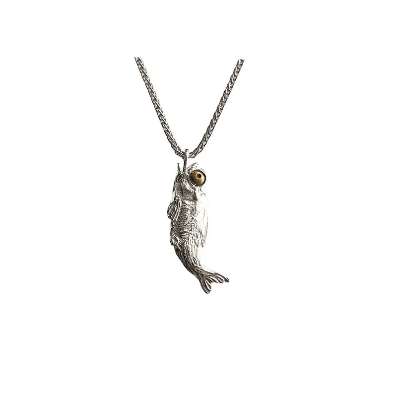 

NEW S925 Silver Retro Fish Pendant for Men and Women Retro Fashion Creative Necklace Accessories