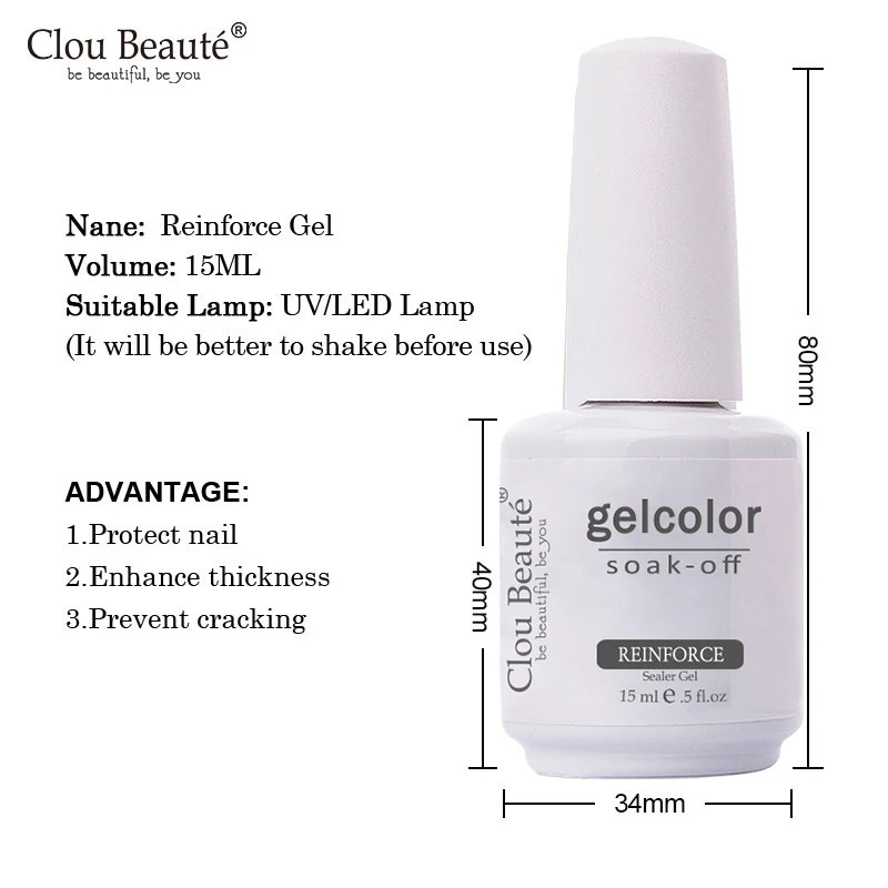 Clou Beaute 15ml Base Top Coat Smalto per unghie Rinforzare Vernici in gel Manicure Nail Art Soak Off UV Lucido Rinforzo Gel Primer