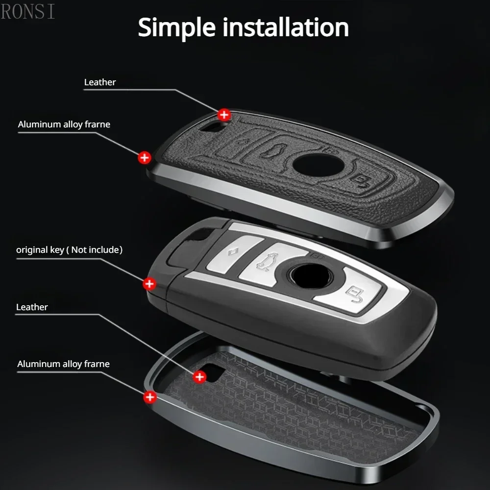 Alloy Leather Car Smart Key Case Cover Shell For BMW 5 3 Series GT 320i 325i 328i 530i 525i F20 F21 F25 F01 F02 F30 F31 Key Case