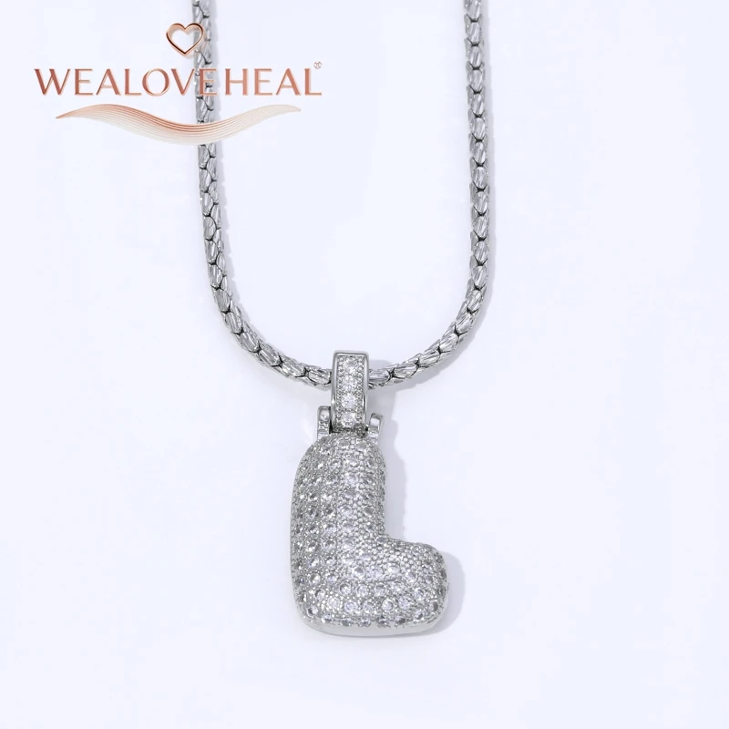 Rhodium-Plattierte A-Z Bubble Initial-Halskette, Puff-Ballon-Buchstaben-Anhänger-Halsketten mit Zirkonia, Hip-Hop-Schmuck-Geschenk für Frauen und Männer – Detail 30