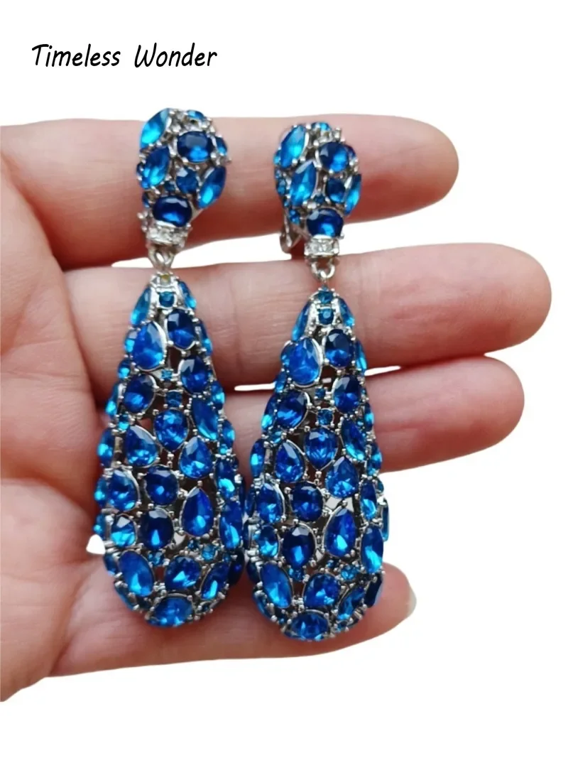 Timeless Wonder Fancy Zircon Geo Raindrop Clip on Earrings for Women Designer Jewelry Runway Gift Brincos Sweet Top Classy 4263