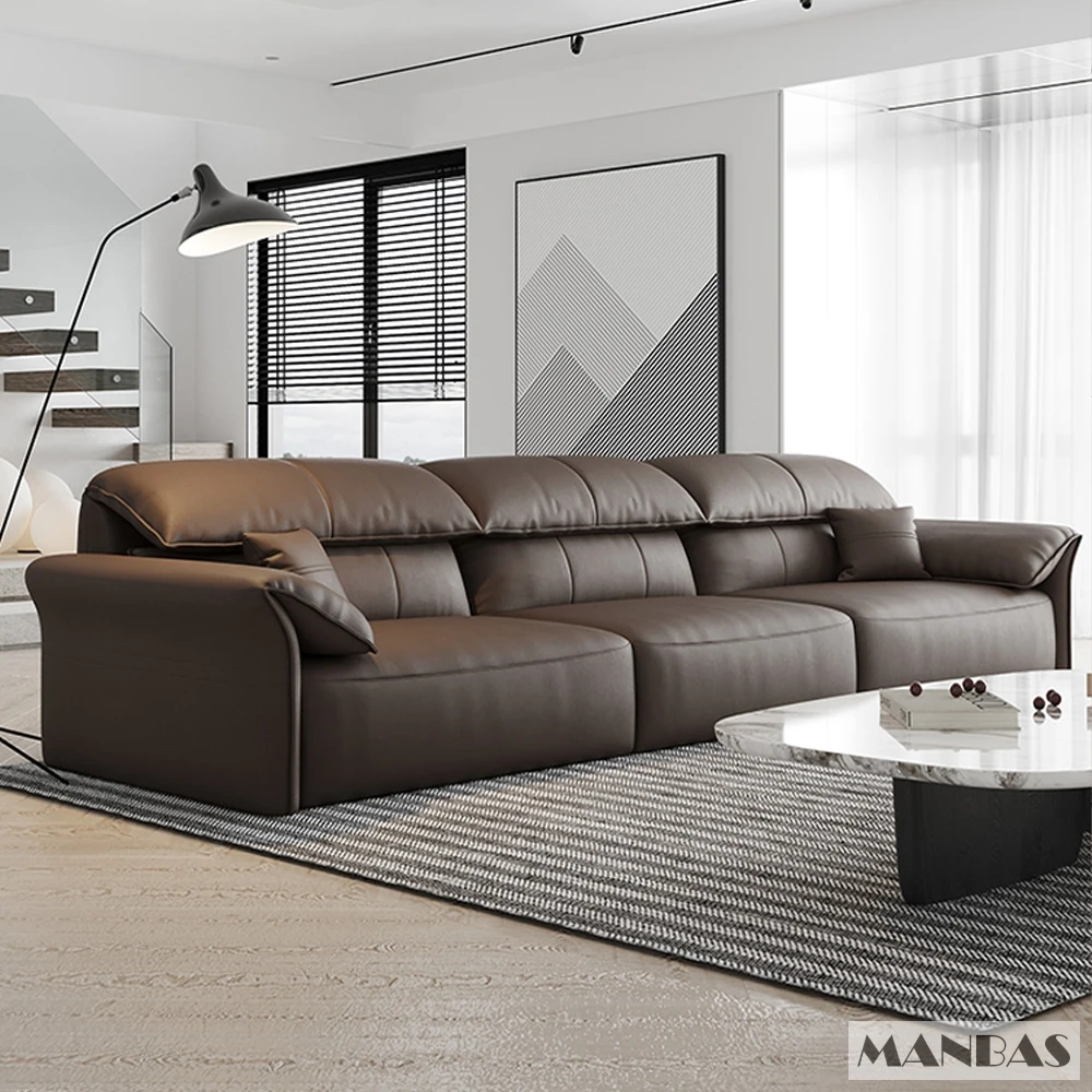 Electric Genuine Leather Sofa Bed Convertible Recliner – Modern Sectional Sleeper Couch with Adjustable Seats and Chaise Lounge view 3