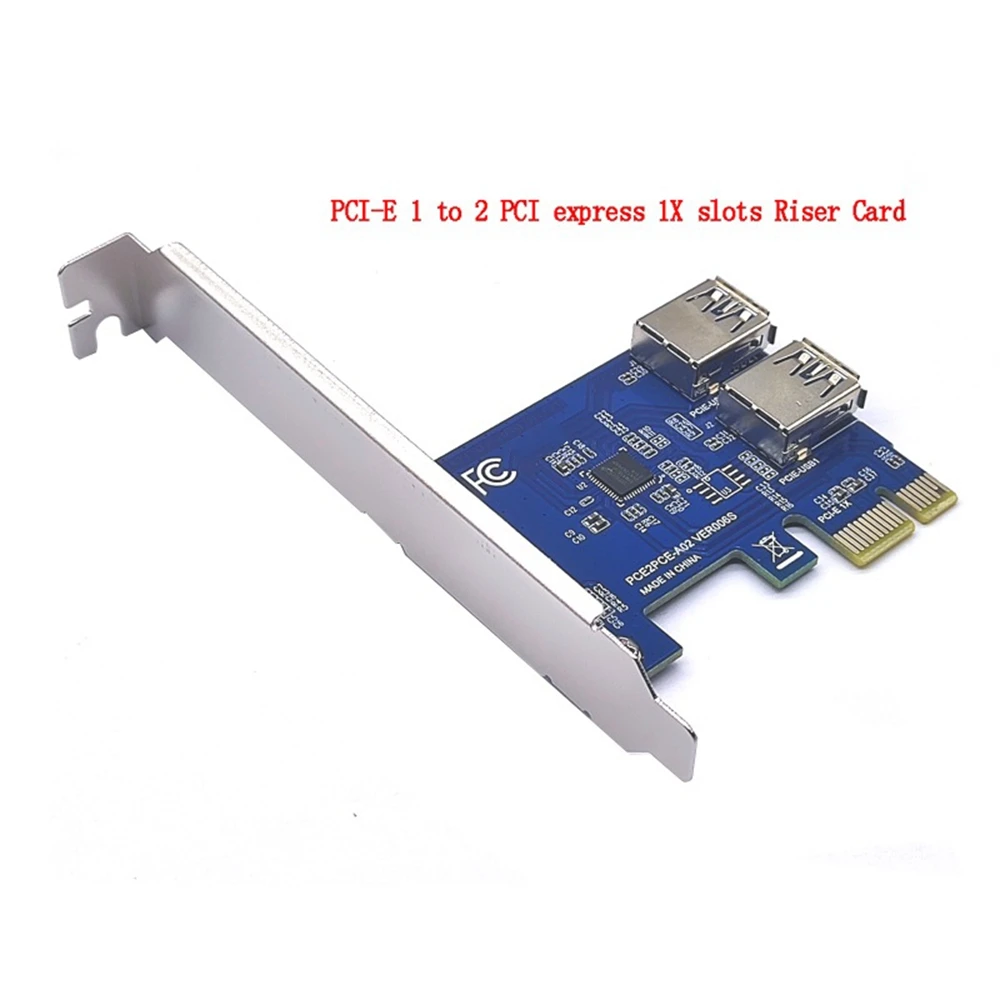 PCI-E 1 to 2 PCI Express 1X Slot External Riser Card Adapter Board PCIe Port Multiplier Card for Bitcoin Mining Machine