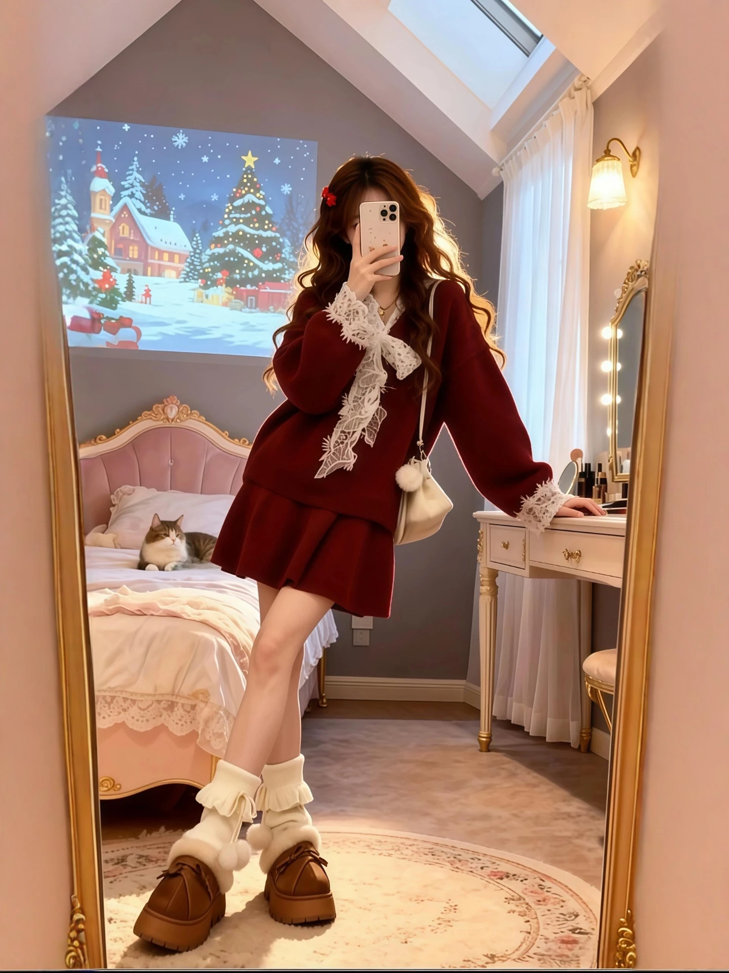 

Winter Knitted Lace Sweater And ort Skirt Set Women's plus Size Red Cisas New Year's Faion Ensemble Casual Sle High...