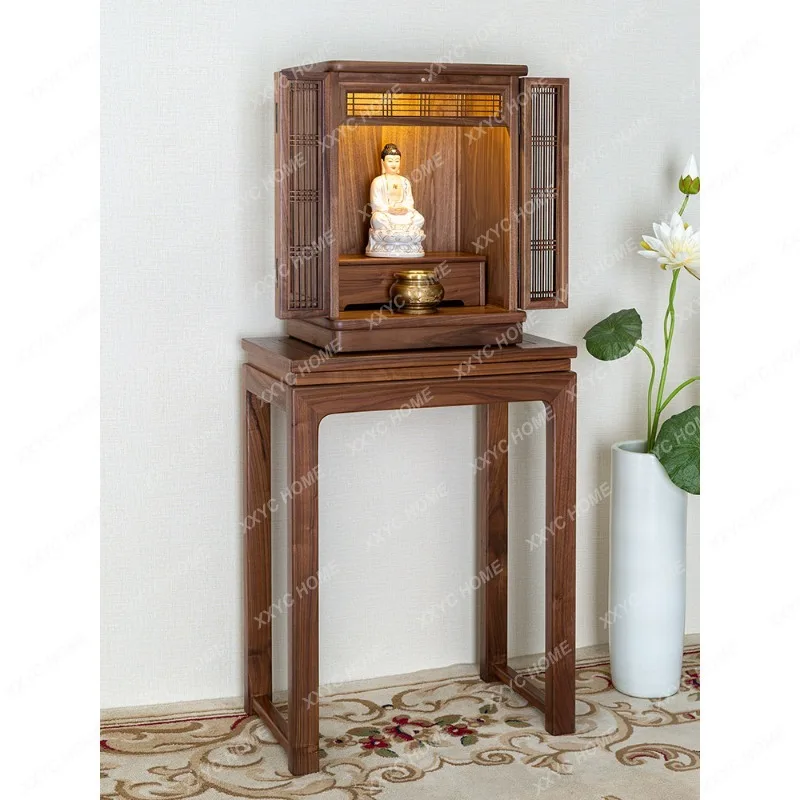 

North America Black Walnut Wall-Mounted Buddha Shrine Wall Cupboard God of Wealth Guanyin Desktop Shrine Altar