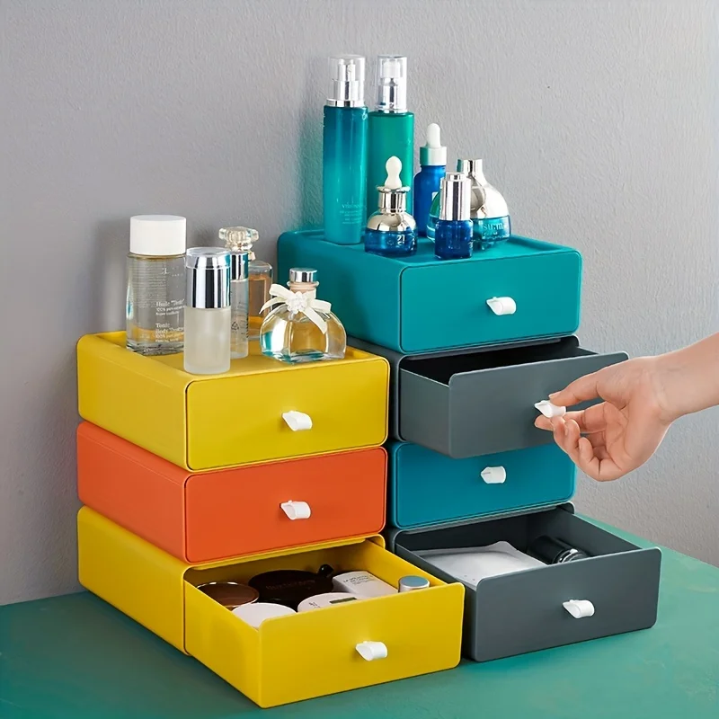 1pcs household drawer storage box office desktop finishing plastic cosmetics storage box dormitory multi-layer can be superimpos