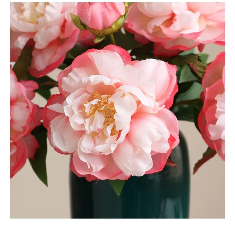 Simulation Flowers Silk Van Tone Peonies Branch Fake Flower Hotel Decor Artificial Pink White Peony Holiday Party Decoration