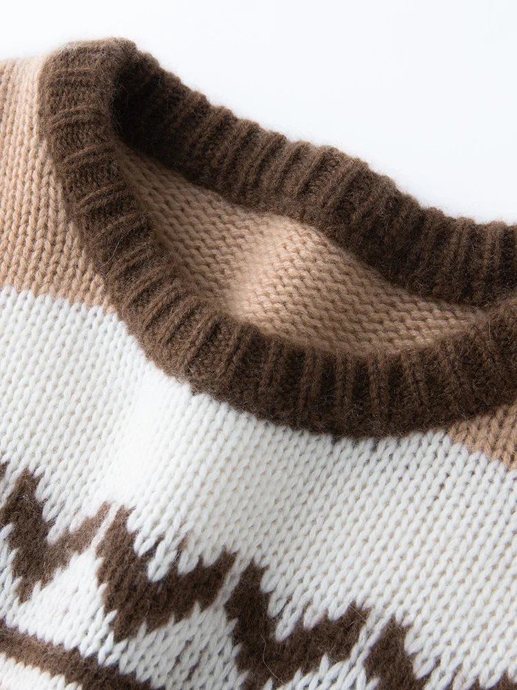 ADDONEE automne hiver femmes 100% pull en cachemire col rond pull juste île Jacquard Style cachemire tricots épaisseur tissu