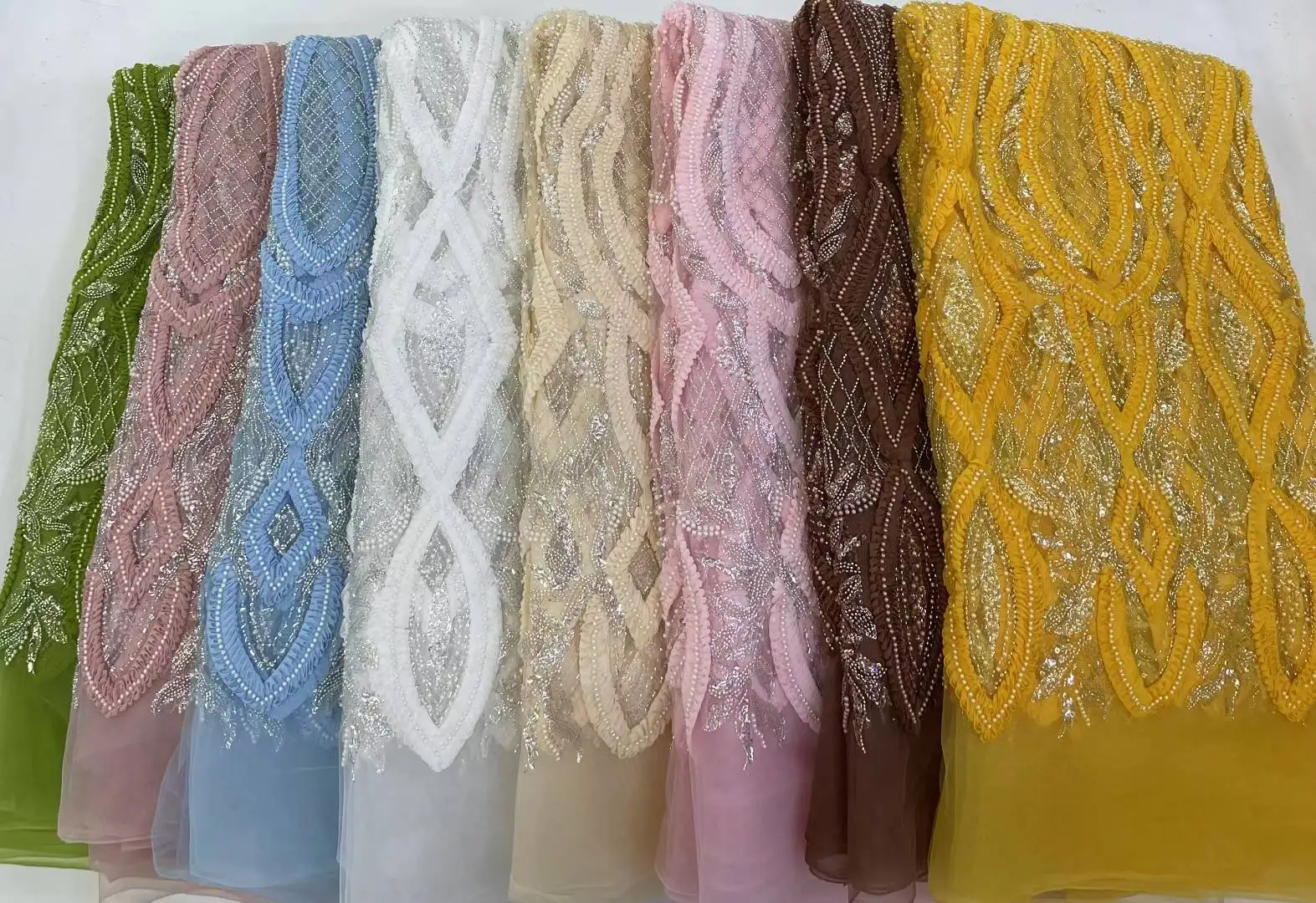 Tecido de renda africano café 2025 lantejoulas contas bordado noivo nigeriano nupcial alta qualidade tecido de renda de tule francês para casamento