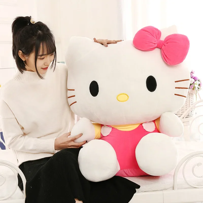 Ukuran besar indah Sanrio mewah Hello Kitty Peluche mewah Kawaii KT Plushies boneka Hello Kitty boneka hewan mainan Ragdoll hadiah Natal