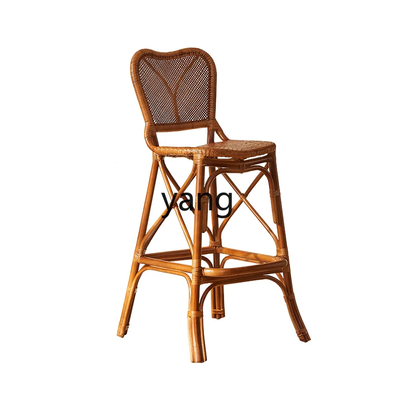 LTT tall solid wood home backrest bar stool table and chair modern simple rattan front desk stool