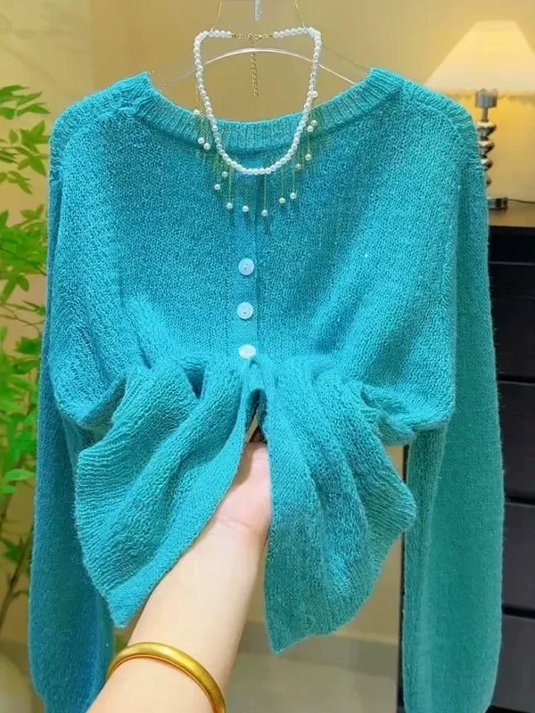 

Модный вязаный свитер с iny Tead с одной пуговицей Ba, разделенный дизайн, длинная передняя часть для женщин, весна-осень