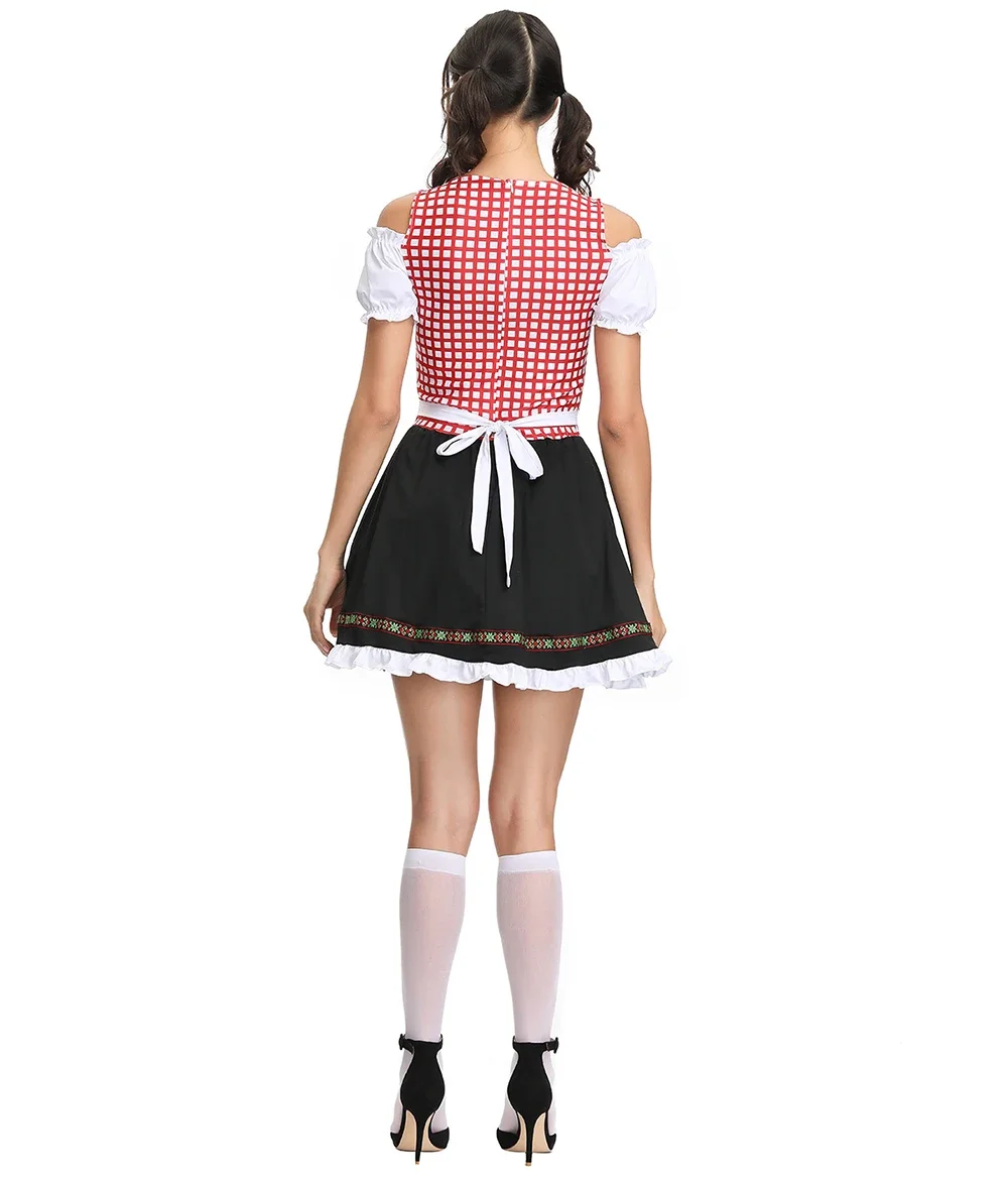 Bavarian Heidi Beer Girl Maid Costume Women Adult Oktoberfest Dirndl Dress Halloween Cosplay Fancy Party Dress