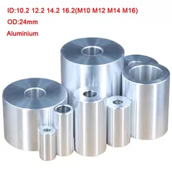 1-2pcs OD 24mm Aluminum Bushing Gasket M10 M12 M14 M16 No Thread Sleeve Flat Washer Gasket Round Hollow Standoff Spacer