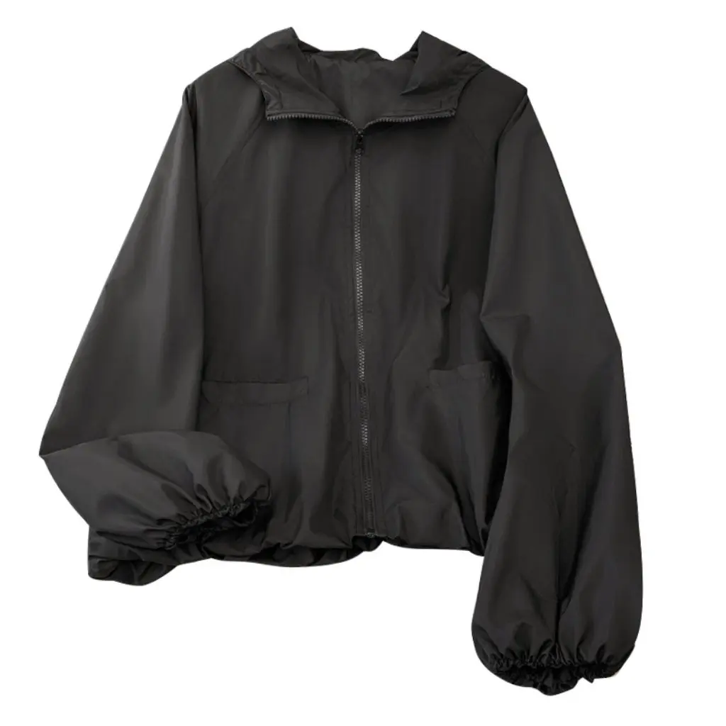 

Women's Hooded Short Jacket Casual Summer Sun-Protective Clothing Double-Layer Breathable Russo Top with Mesh Lining