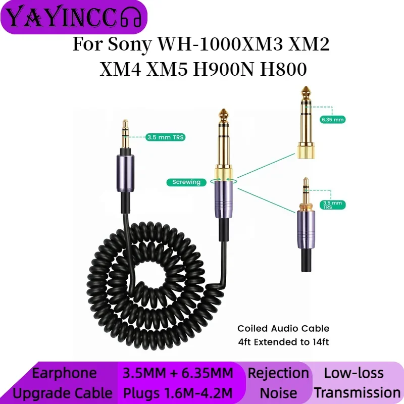 

YAYINCC Replacement 3.5MM+6.35MM Plugs Spring Relief Coiled Cable for Sony WH-1000XM3 XM2 XM4 XM5 H900N H800 Headphones ，