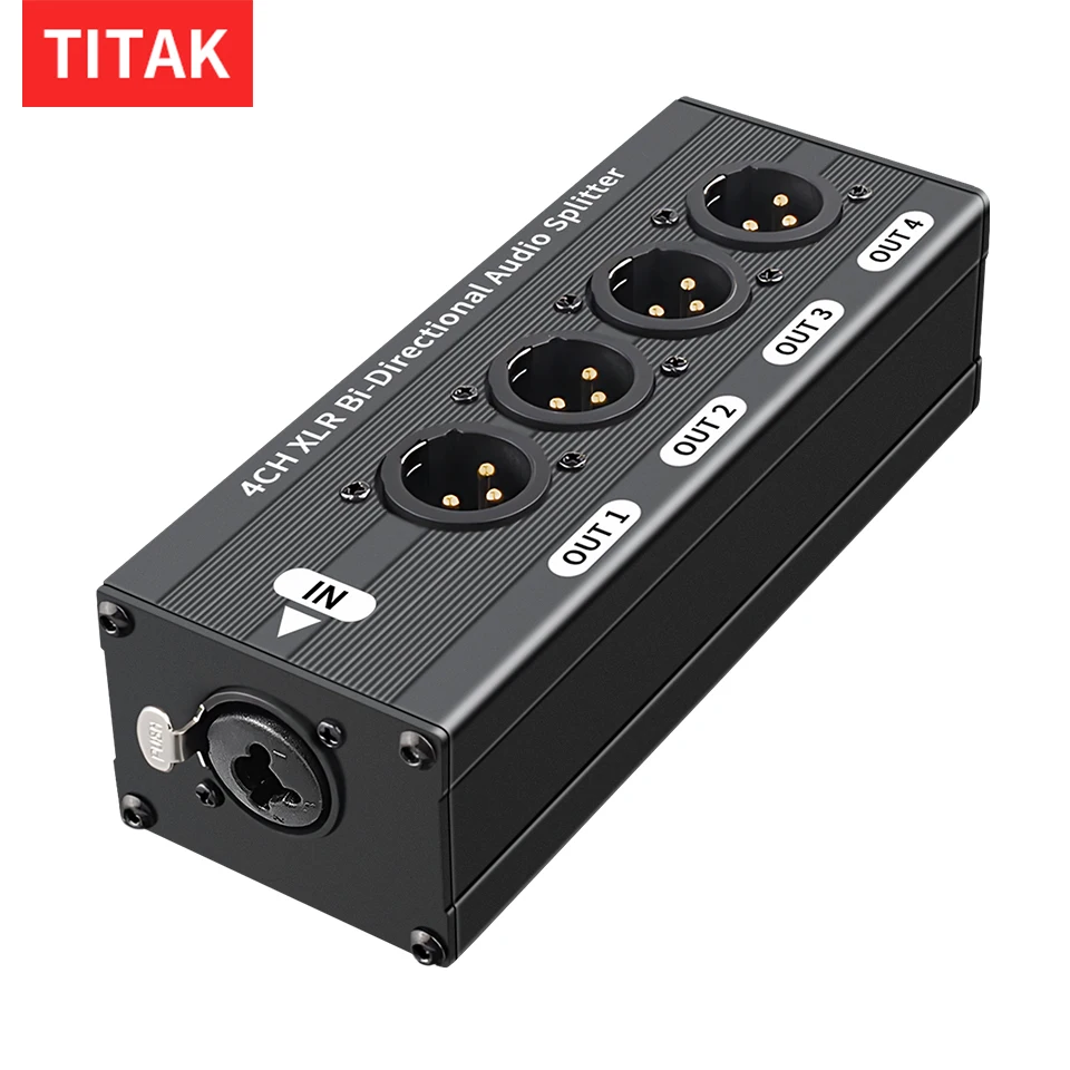 

TITAK XLR Сбалансированный аудиоразветвитель 3-контактный 1 вход 4 выхода Разветвитель аудиосигнала Блок питания не требуется 1X4 XLR Аудиоразветвитель