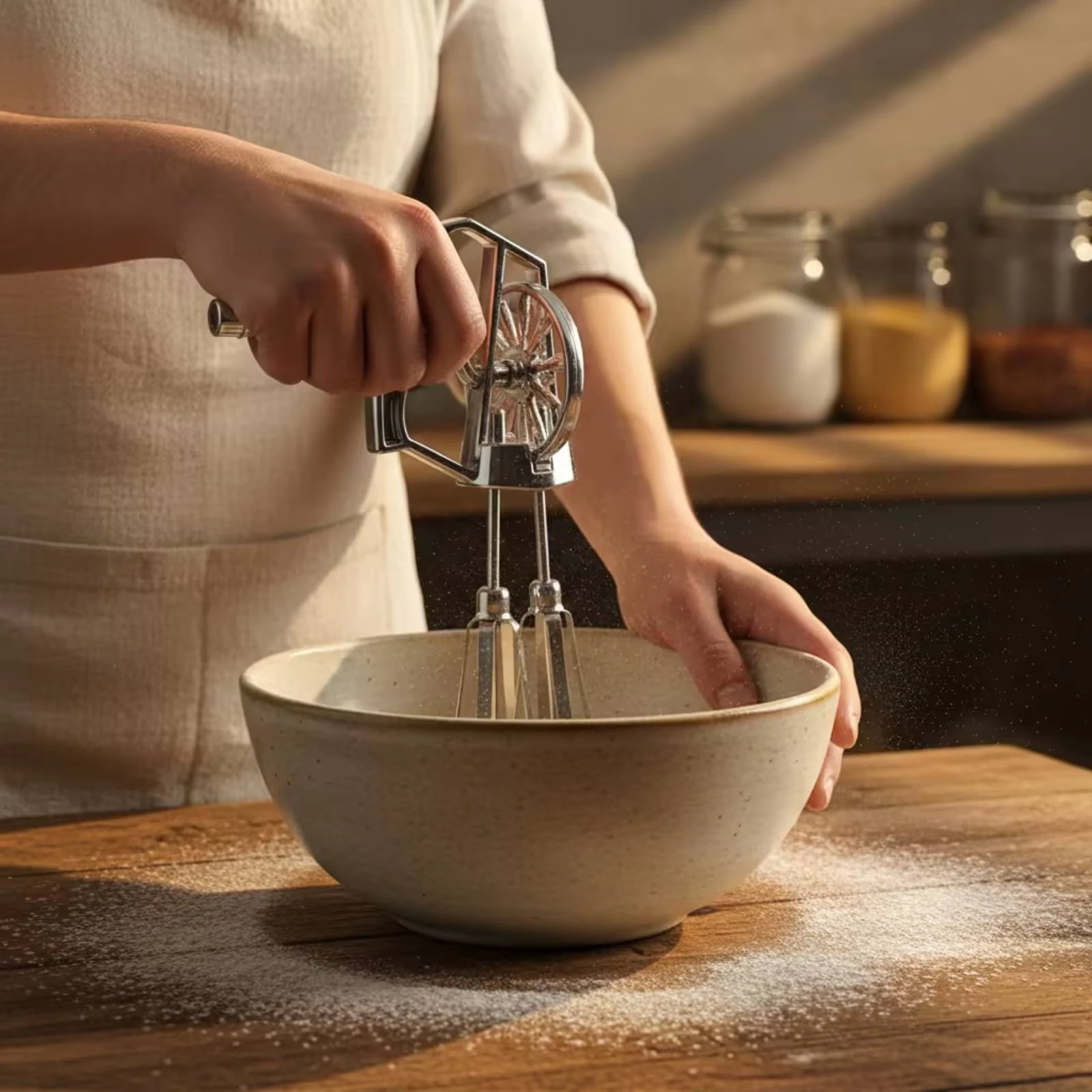 Manual Egg Beater with Stainless Steel Whisks Handheld Hand-Crank Egg Beater Whisk with Hand Crank Non-Electric Rotary Whisk