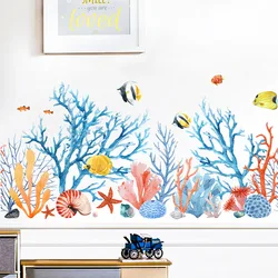 Coral Seaweed World Wall Sticker Ocean Life Shell Tropical Fish Marine Wall Decals for Kids Room Nursery Skirting Lines Decor