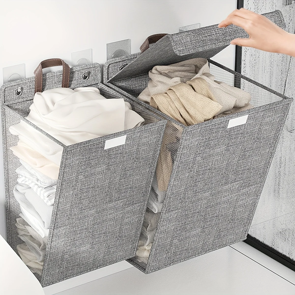Wall Mount Mesh Laundry Hamper Collapsible Hanging Dirty Clothes Basket Space Saving Organizer Small Bathroom Dorm Home Storage - view 3