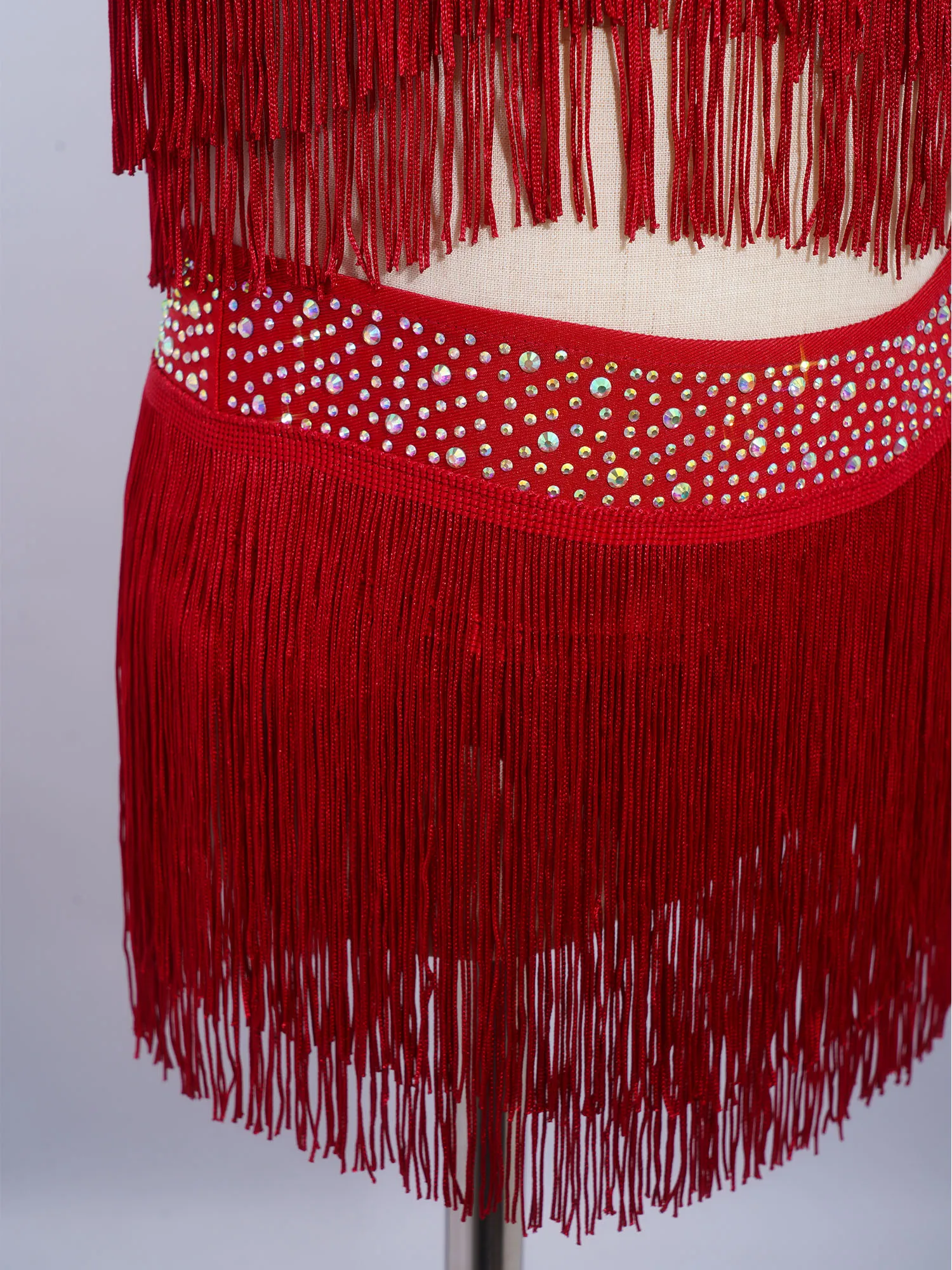 6-16Y Girls Latin Jazz Dance Cha-Cha Rumba Samba Tango Salsa Performance Dress Shiny Rhinestones Cutout Tassel Leotard Dresses - view 5