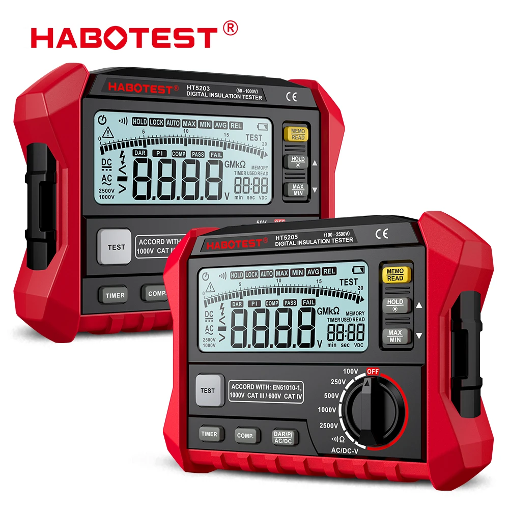 HABOTEST HT5203/HT5205 1000V Insulation Resistance Tester Earth Ground Resistance Tester Digital Megohmmeter Meter