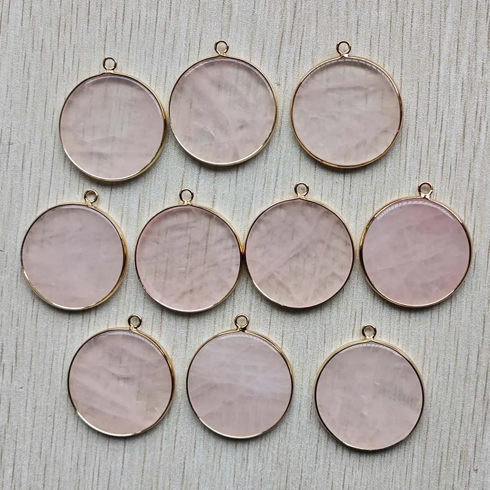 

Natural Rose quartz stone gold color side round pendants for women and men jewelry making Wholesale 10pcs fast shipping