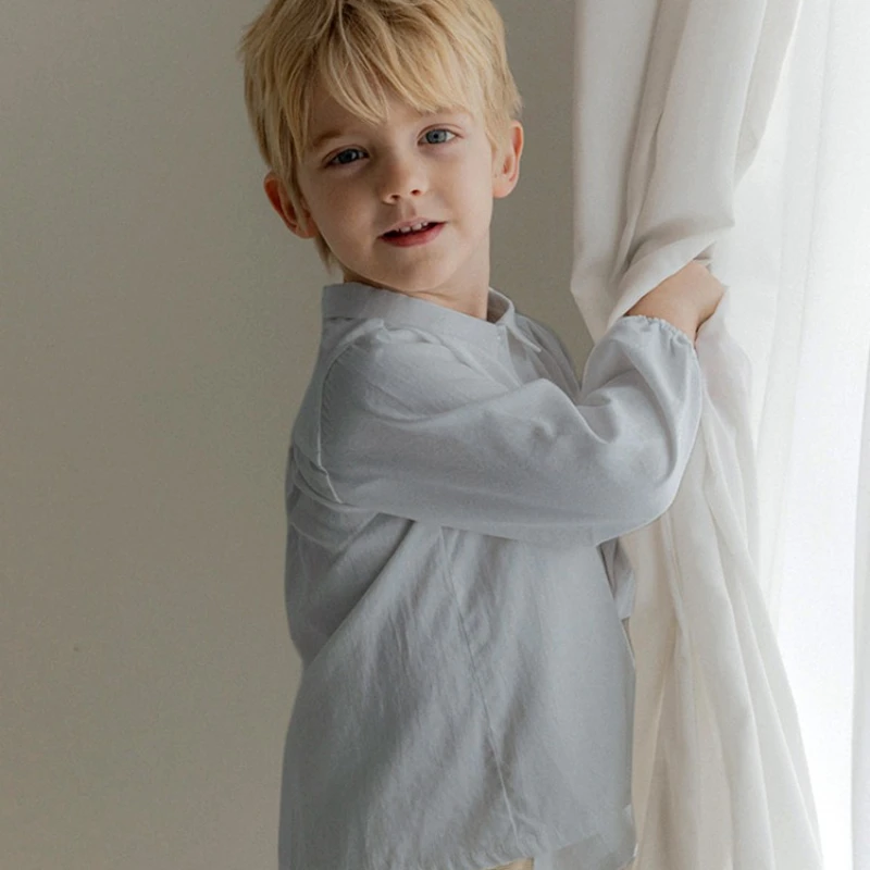

2025 Autumn Winter New Boys' Long Sleeved Solid Color Shirt Girls' Long Sleeved Shirt Nordic Style Linen Children's Shirt