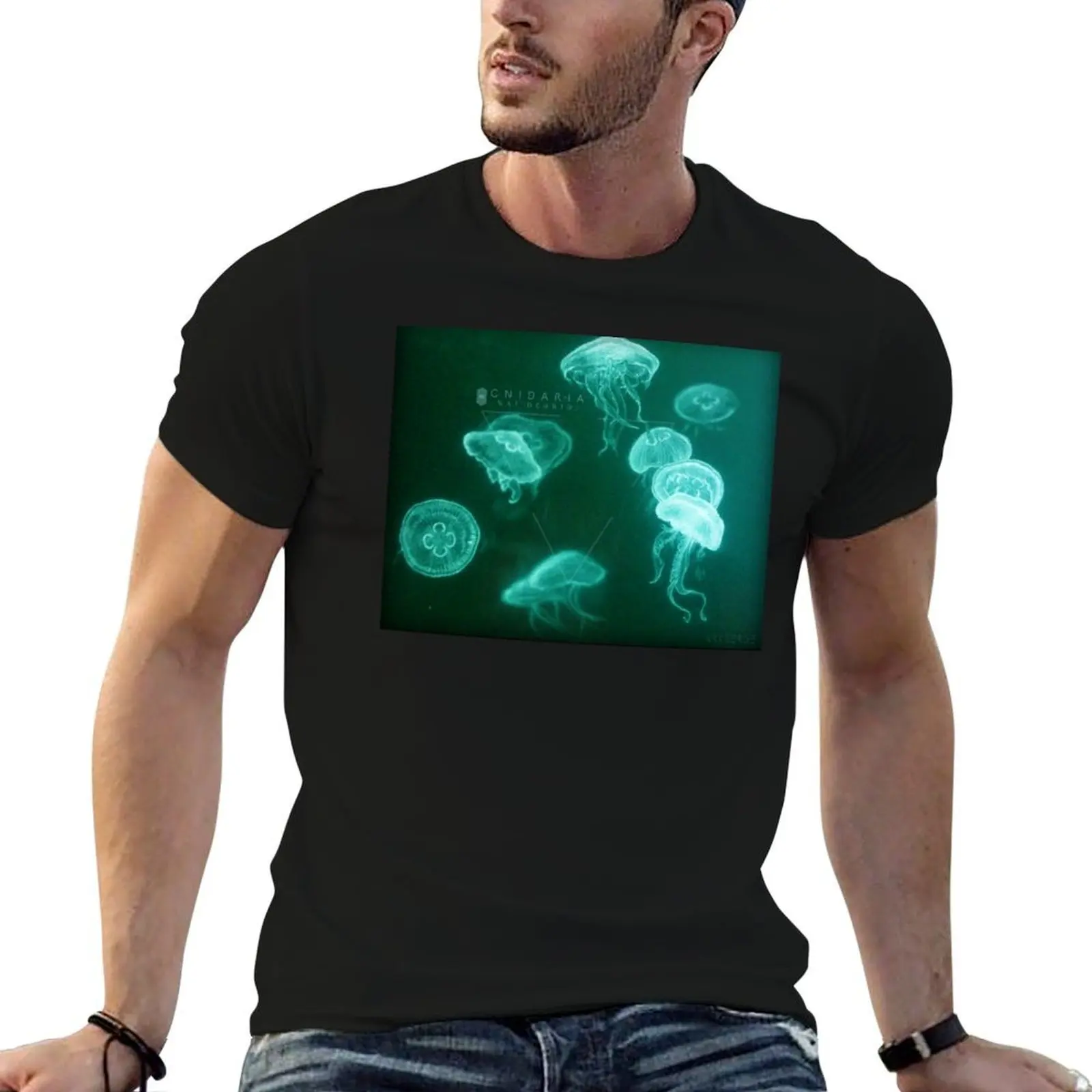 Jellyfish white pencil drawing T-Shirt plus size tops funny shirt cotton mens big and tall t shirts