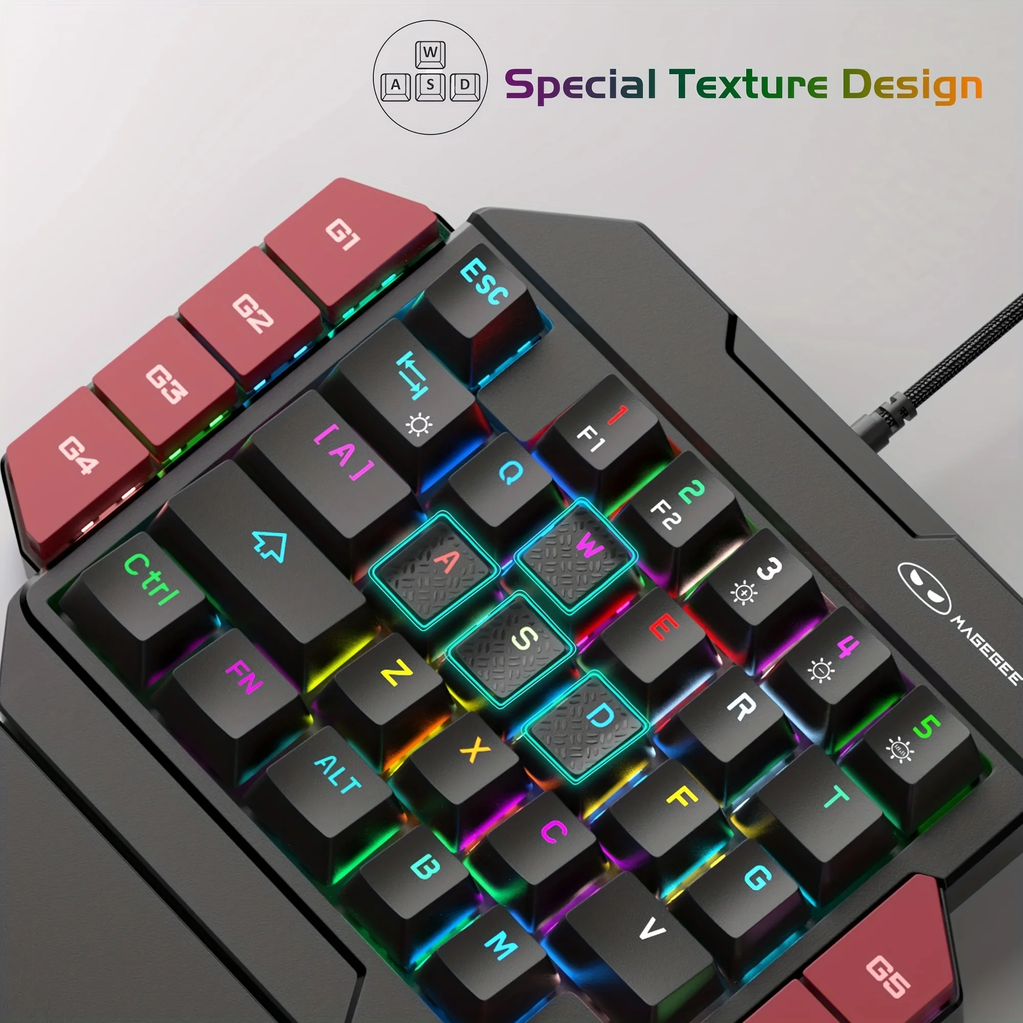 Imagem -03 - Magegee Teclado Mecânico para Jogos de Uma Mão ax 35 Teclas Teclado com Fio para Laptop para Jogos na Mão Esquerda Efeito de Lâmpada de Luz Mista