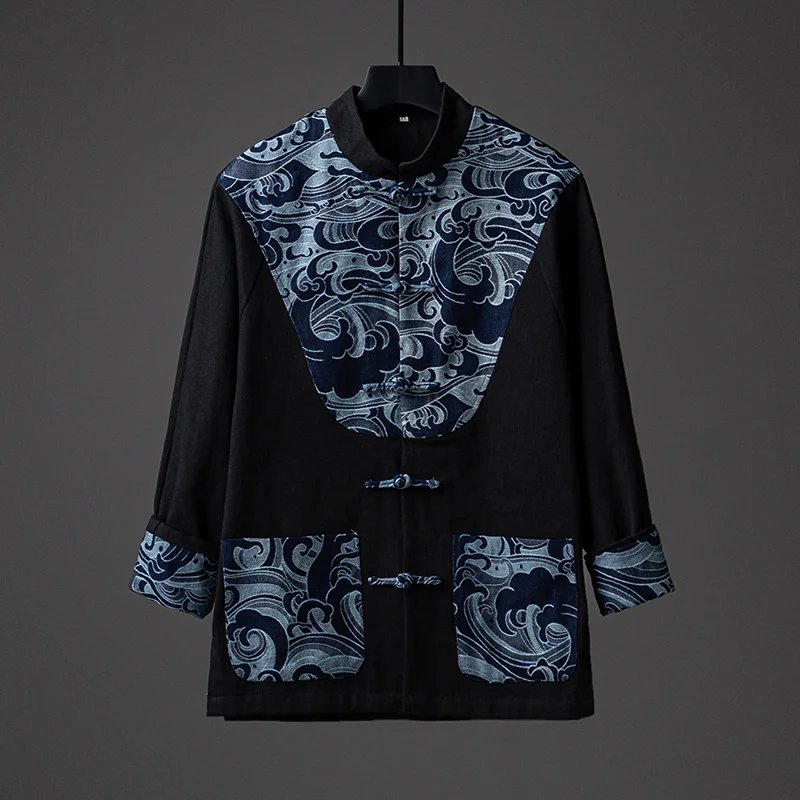 Chinese Traditional Dress High Quality Jacquard Patchwork Zen Clothing Plus Size Coats Ethnic Style Tops Loose Tai Chi Jacket