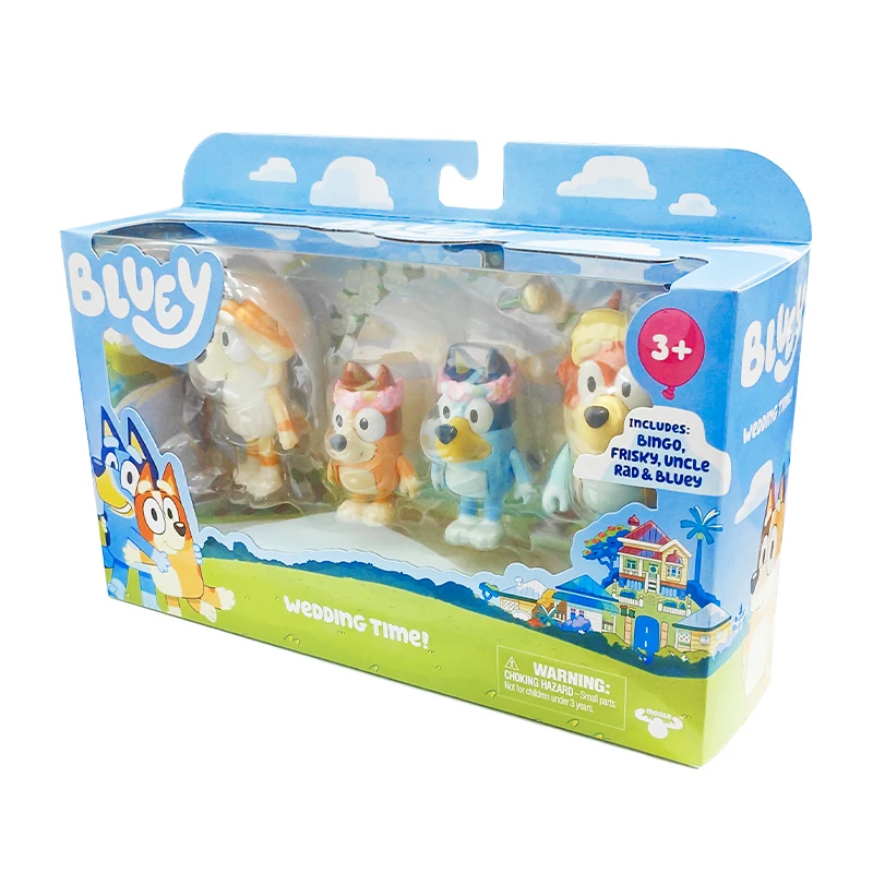 블루이 피규어 웨딩 장면 모델 인형 4개/세트 만화 애니메이션 미니피규어 수집품 장식 어린이 장난감 생일 선물