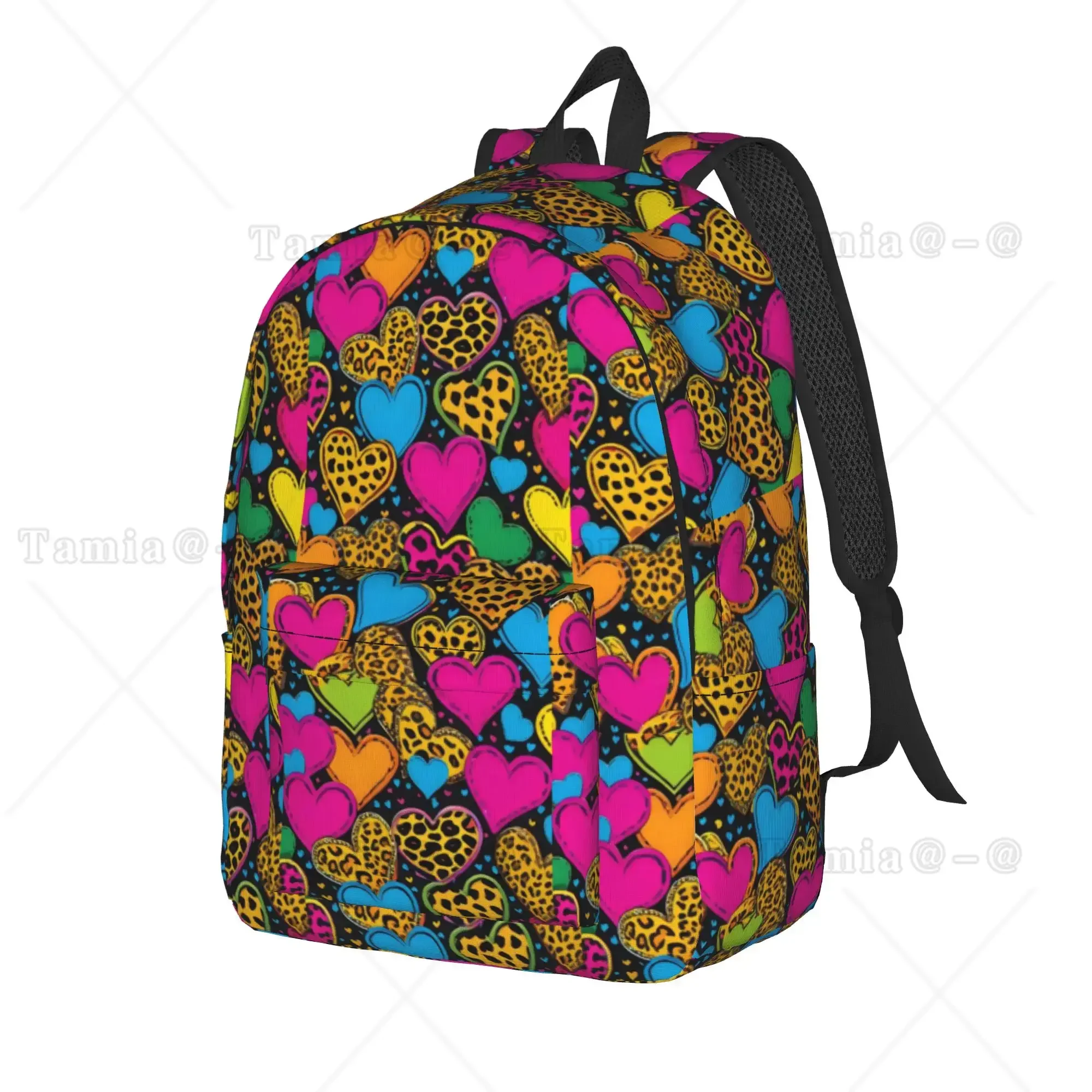 Heart Leopard Mix Backpack Teen  Large Backpacks Polyester Kawaii High School Bags Trekking Colorful Rucksack