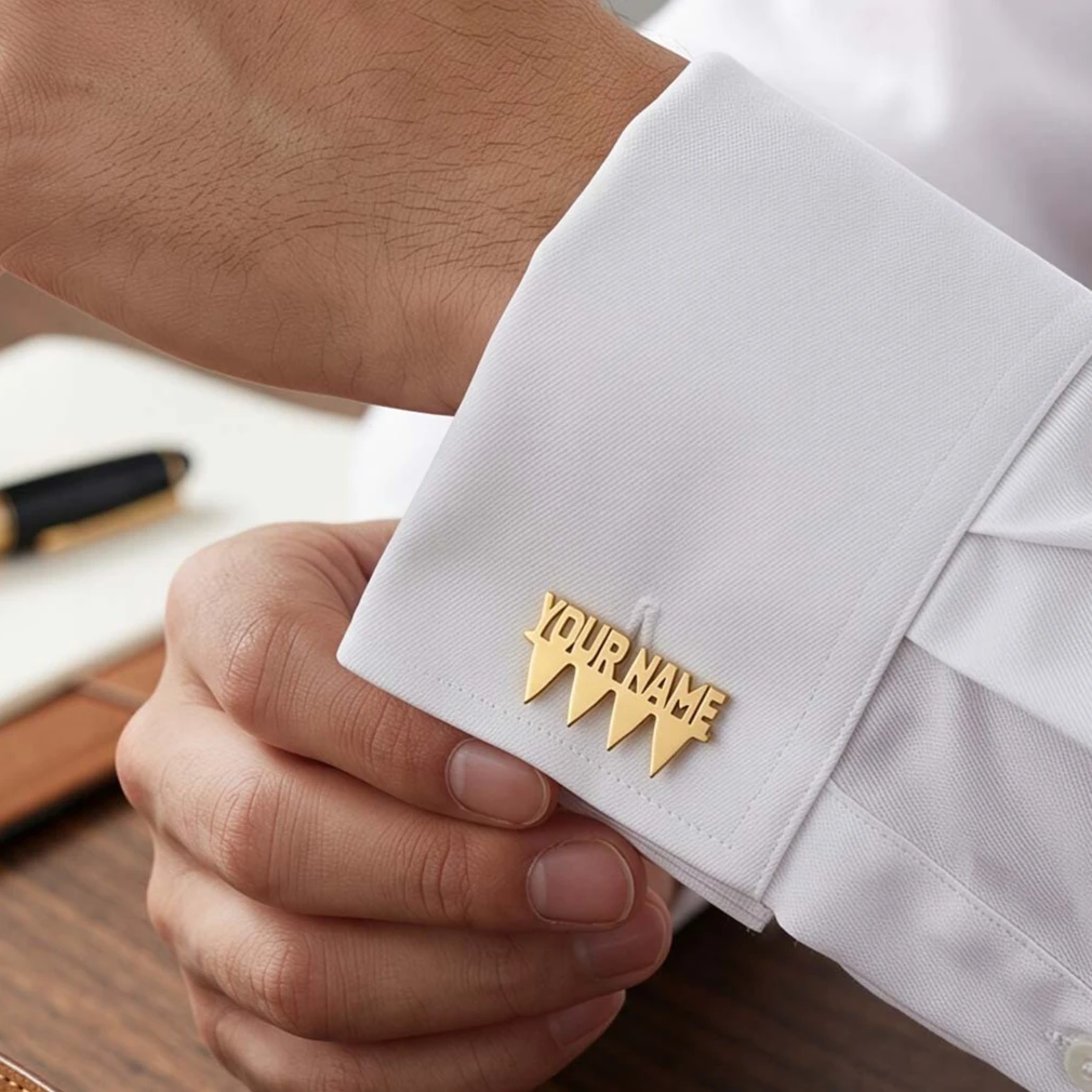 Custom Triangle Flag Name Cufflinks Groom Wedding Jewelry Personalized Text Letter Cufflinks Father's Day Fashion Gift for Men
