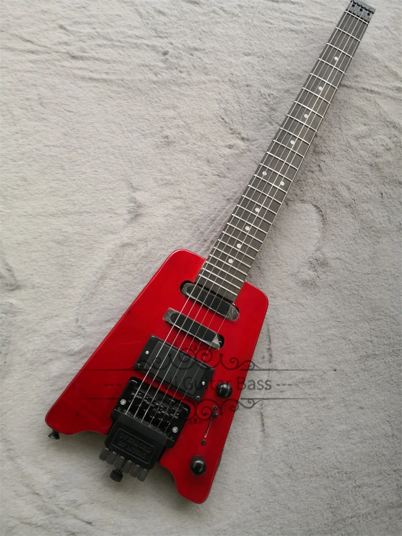 

Headless guitar, transparent red guitar, maple neck Set in solid wood body, rosewood fingerboard, SSH pickups, customizable