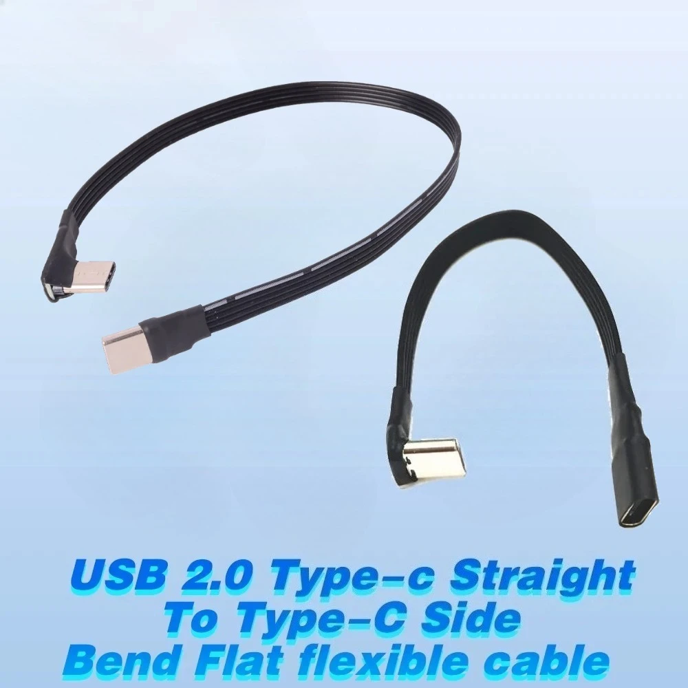USB C Charging Cable ​90 Degree USB C Male to Female Type-C Cable ​Data Transfer 480Mbps Flat Bending Charging Cable for Laptops