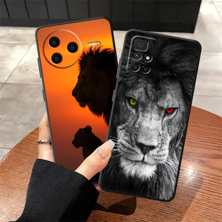 Custodia per Xiaomi Redmi 13C A1 A2 Plus A5 A3 9 10 A4 12C 14C K40 K80 Pro Custodia morbida nera per telefono Leone